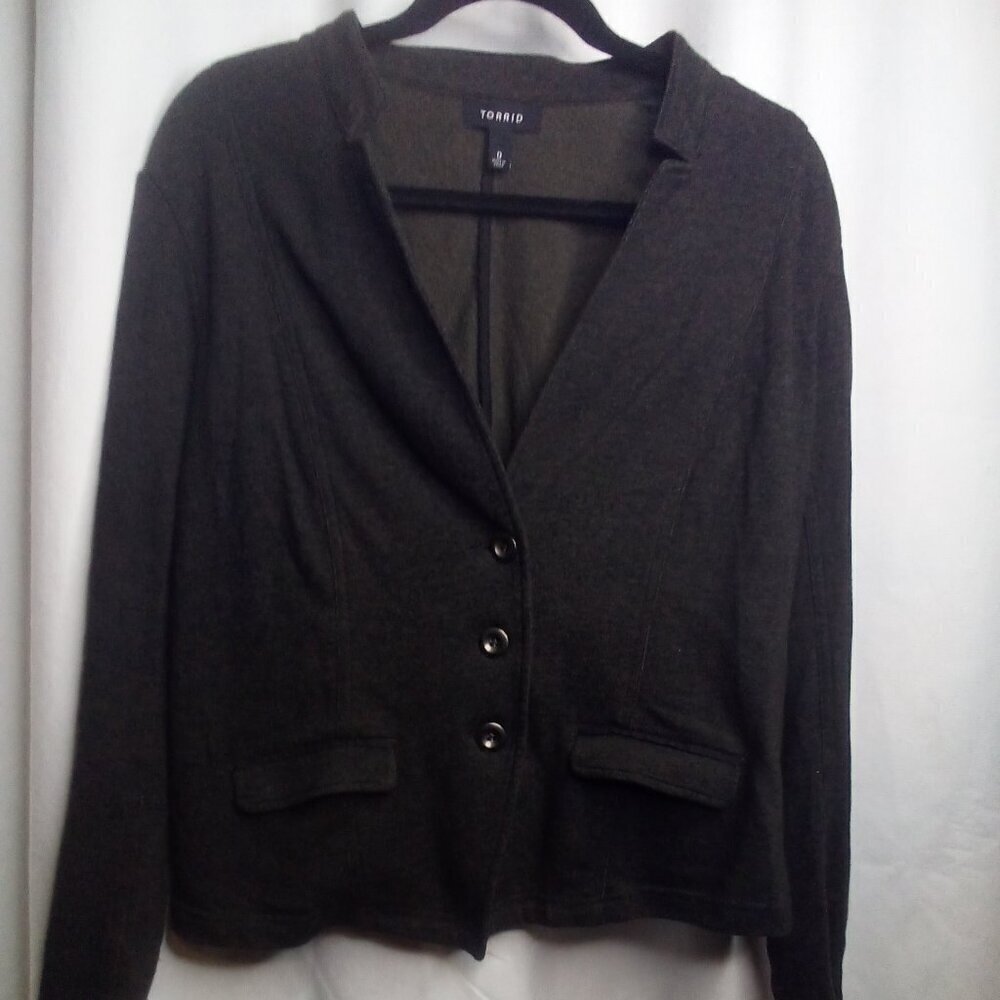 Torrid Blazer Jacket 0 L Long Sleeve V-Neck 1/2 Button Pockets Dark Gray